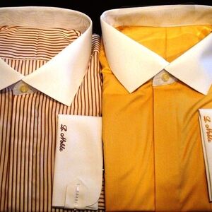Men's Striped Brown and Solid Yellow Dress Shirts